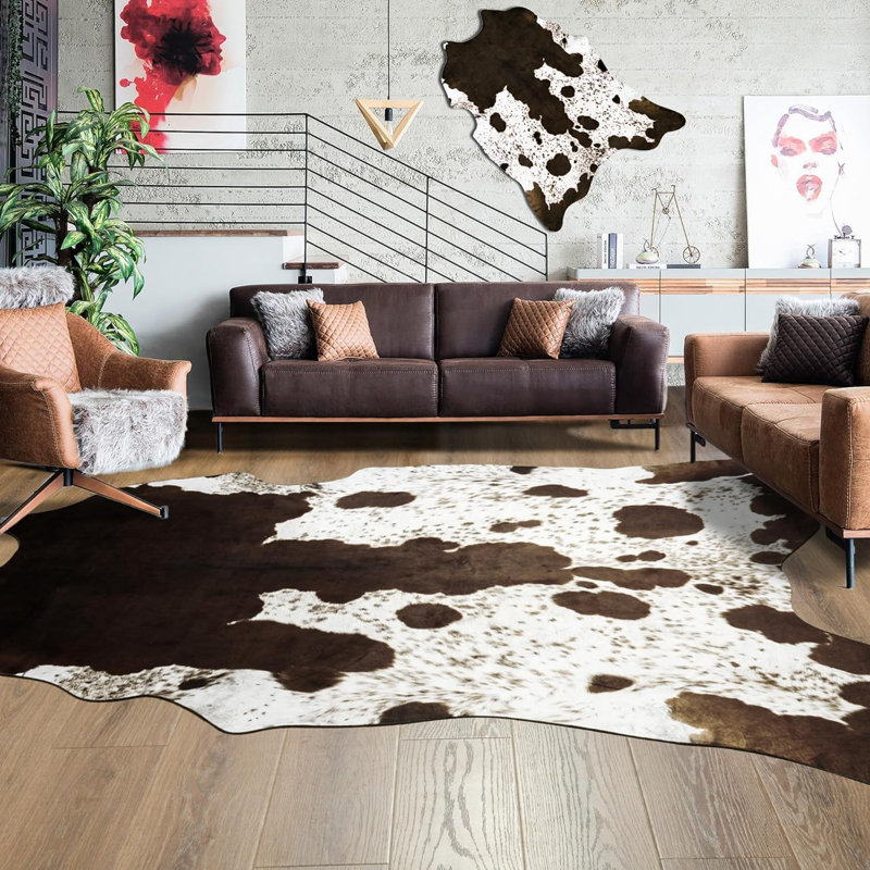 Ganote Animal Print Faux Cowhide Area Rug, Novelty 5'2" x 6'2", Brown