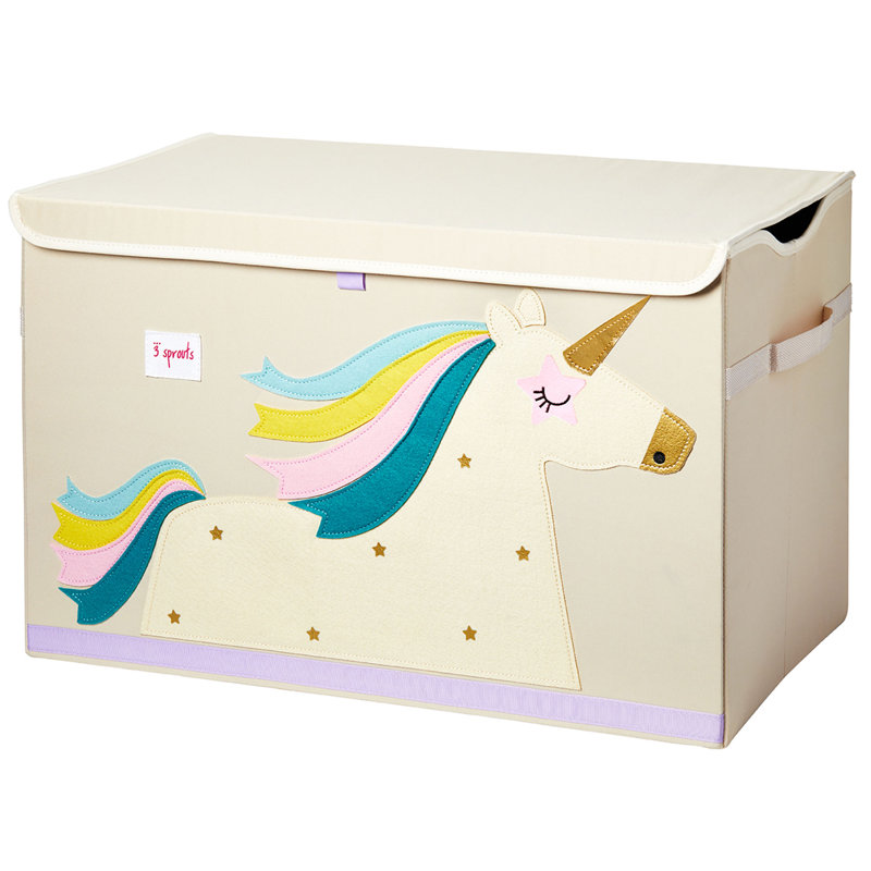 White Unicorn Collapsible Toy Chest with Handles