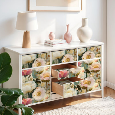 Papier peint auto-adhésif Pose-et-Colle, style botanique illuminé, fleurs de rosée auto-adhésif et amovible 17,7 po x 118 po (45 x 300 cm)