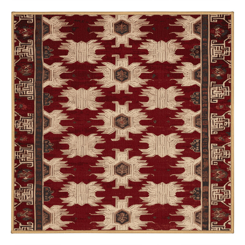 Tapis art déco brun lavable à la machine, Carré 6 pi