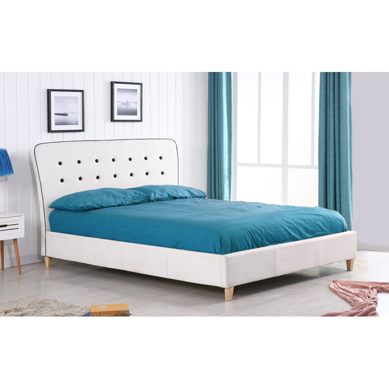 Cassady Upholstered Linen Bed, Kingsize (5'), Black / White Piping