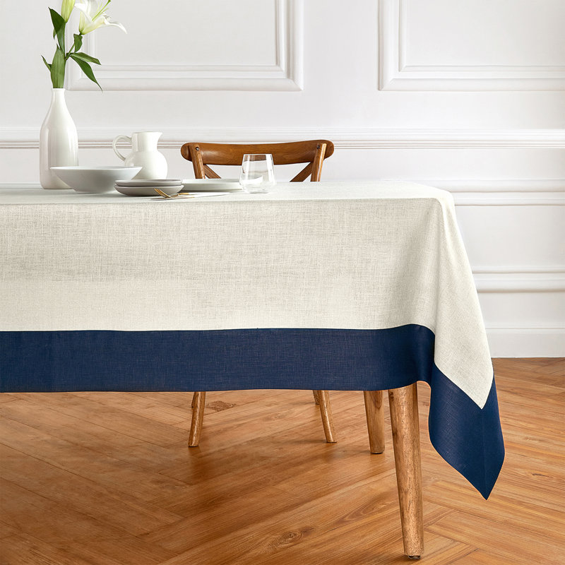 Contempo - 100% Pure Linen Tablecloth, 120" x 60", Navy/Natural