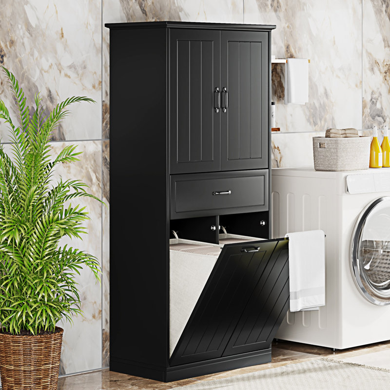 Bathroom Storage Cabinet With Laundry Basket, Black