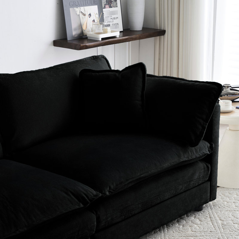 Black Chenille Sectional - 2 For Home & Comfortable In Upholstered Living Area Breathable