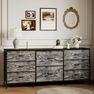 63" TV Stand with 8 Fabric Drawers and Wooden Top, Metal Frame Media Console Storage Organizer for Bedroom or Living Room
