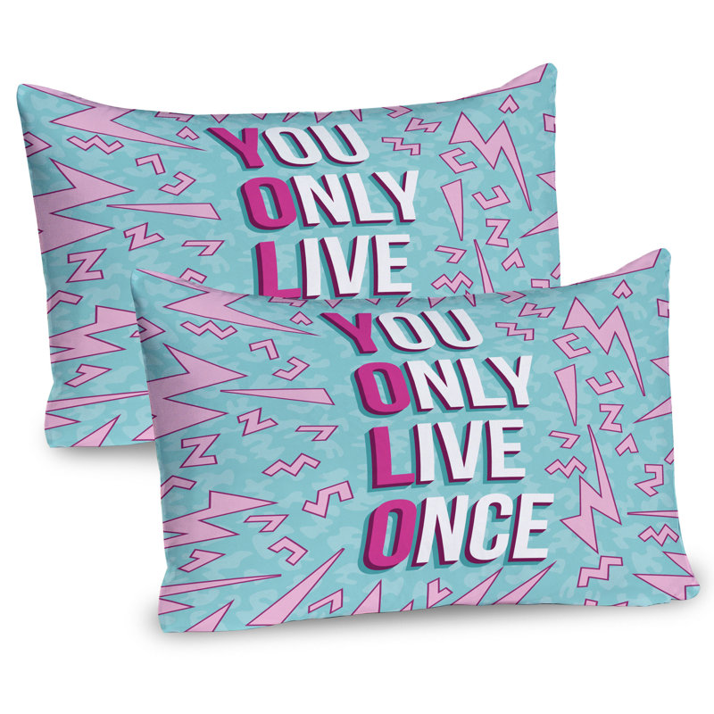 Ensemble de 2 taies décoratives et mots abstraits Ambesonne YOLO - rose pâle / bleu pâle, H 20 po x l 36 po