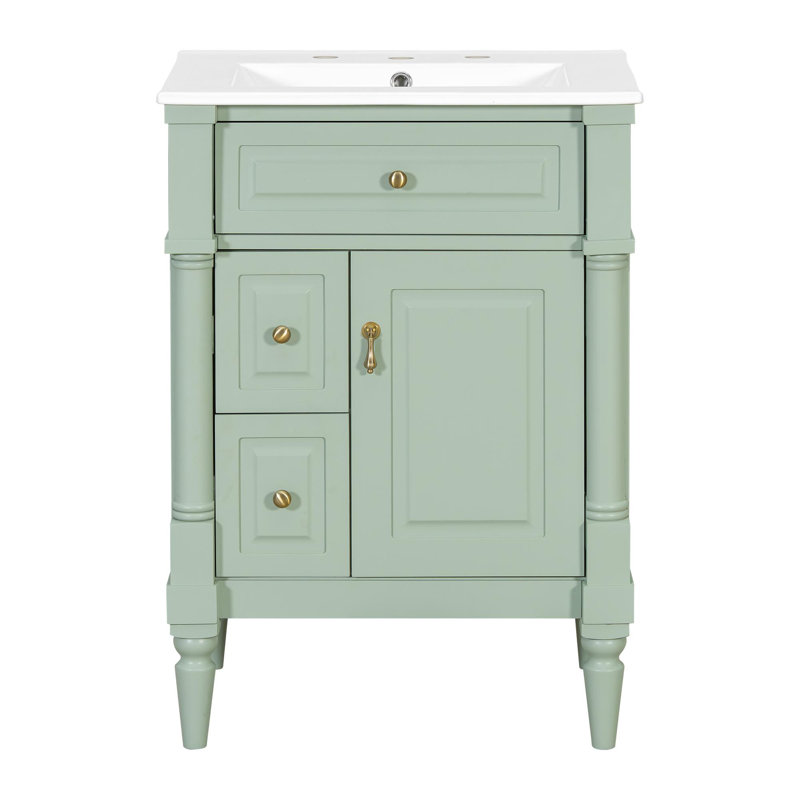 Meuble-lavabo autoportant de 24 po avec lavabo en céramique, Vert, Ensemble central de 4 po, 24"