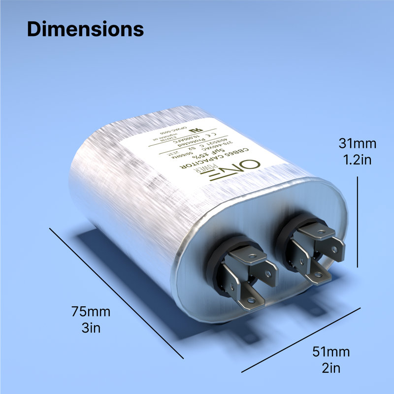 ONE Power 5-MFD, 370V or 440V Single Run A/C Capacitor 5 uF CBB65B Air Conditioner Capacitors for AC Unit Fan Motor Start or Heat Pump or Condenser Straight Cool