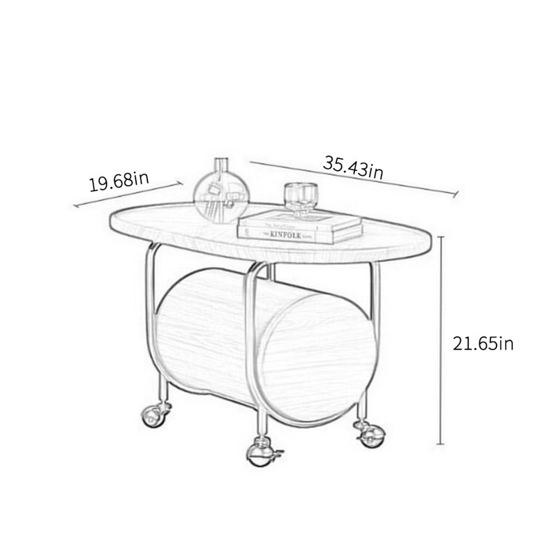 Personalized creative design movable coffee table, Brown, 21.65" H x 35.43" L x 19.68" W, White/Silver