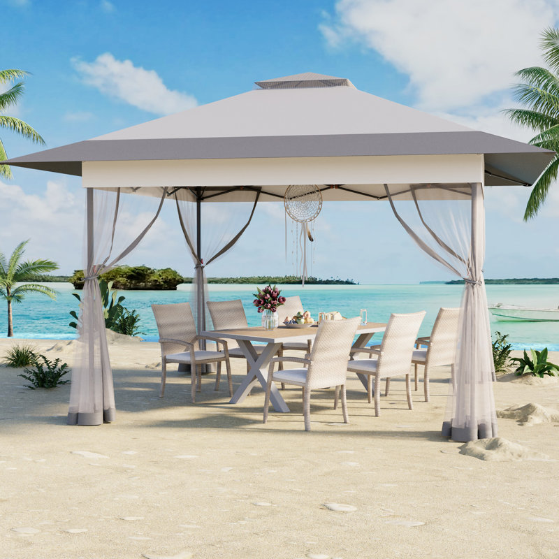 13 Ft. W X 13 Ft. D Metal Pop-up Gazebo With Mosquito Netting, Light Gray