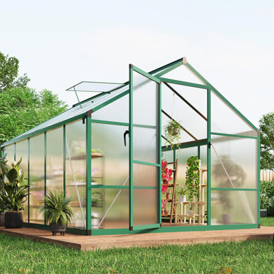 Greenhouse for Outdoors, Large Aluminum Greenhouses with Roof Vent and Quick Setup Structure, Greenhouse Heavy Duty with PC Panels, Walk- Houses for Winter Garden,Backyard,Patio,Lawn