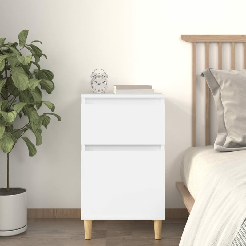 Giesen 40cm W Solid + Manufactured Wood Bedside Table, White, Individual
