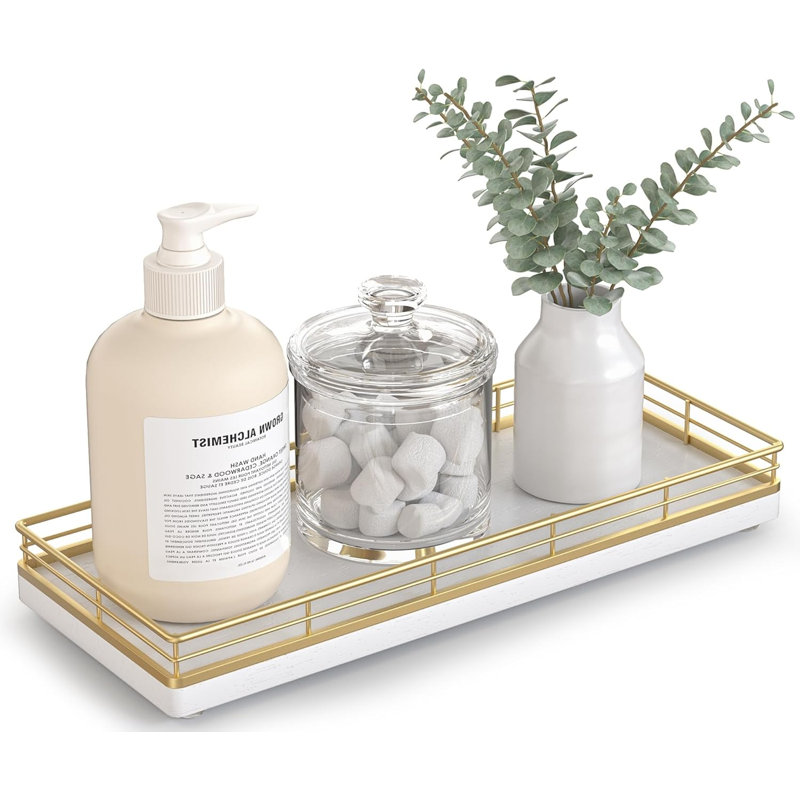 Plateau de salle de bain pour organisateur de comptoir - Plateau de meuble-lavabo en bois de chêne avec cadre en métal
