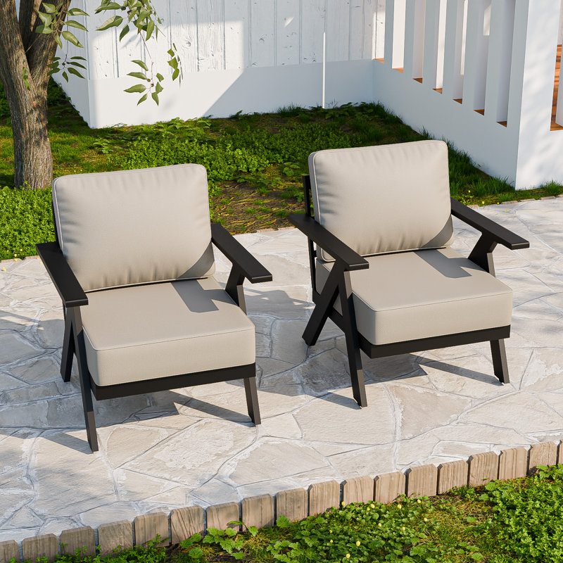 Fauteuil de patio en aluminium avec fauteuil et coussins d'extérieur (ensemble de 2), Beige