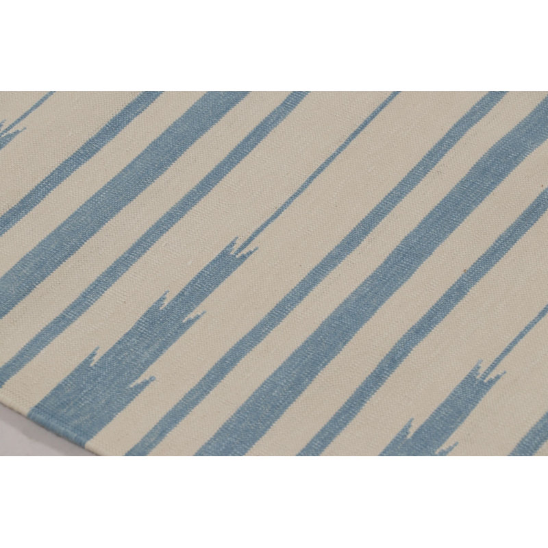 Rug & Kilim’S Indian Dhurrie Rug In Ivory And Blue Stripes