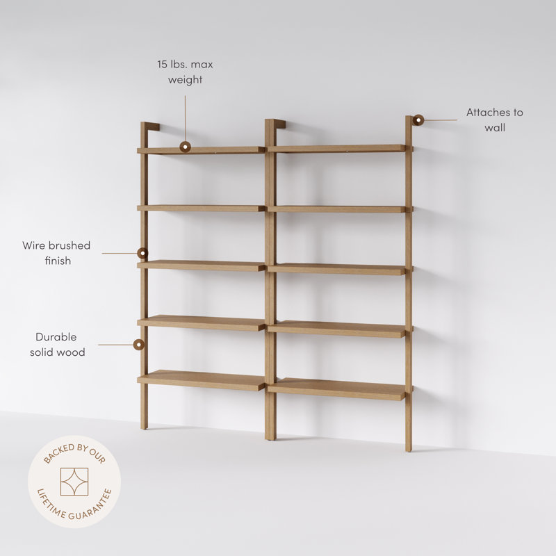 Antoniah 5-Tier Wall Mounted Solid Wood Bookshelf
