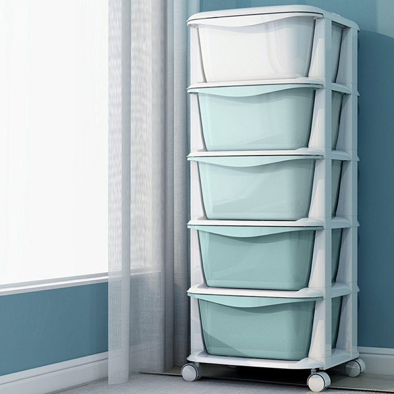 5 Drawers Plastic Storage Drawers Unit with Wheels, Green Gradient Design, Large Capacity Storage Organizer Rolling Cart for Store Baby Clothes, Snacks, Toys