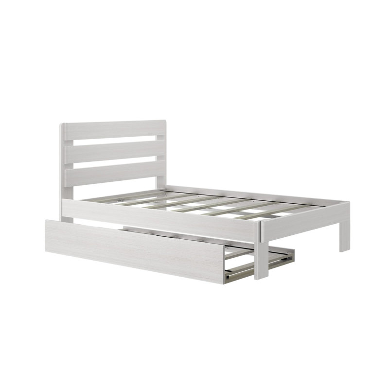 Lit plateforme en bois massif avec lit gigogne Decimus, Blanc délavé, Double