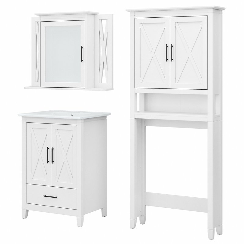 Edion Single Bathroom Vanity with Ceramic Top, White