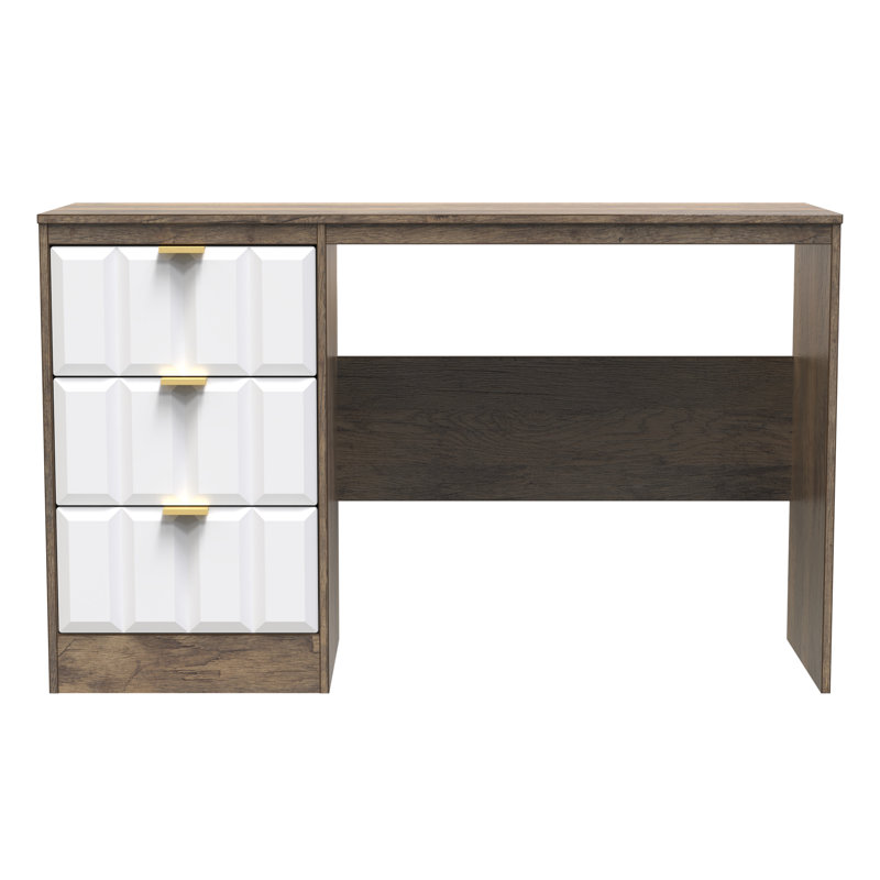 Besian 3 Drawer Desk  (Ready Assembled), White Matt/Vintage Oak