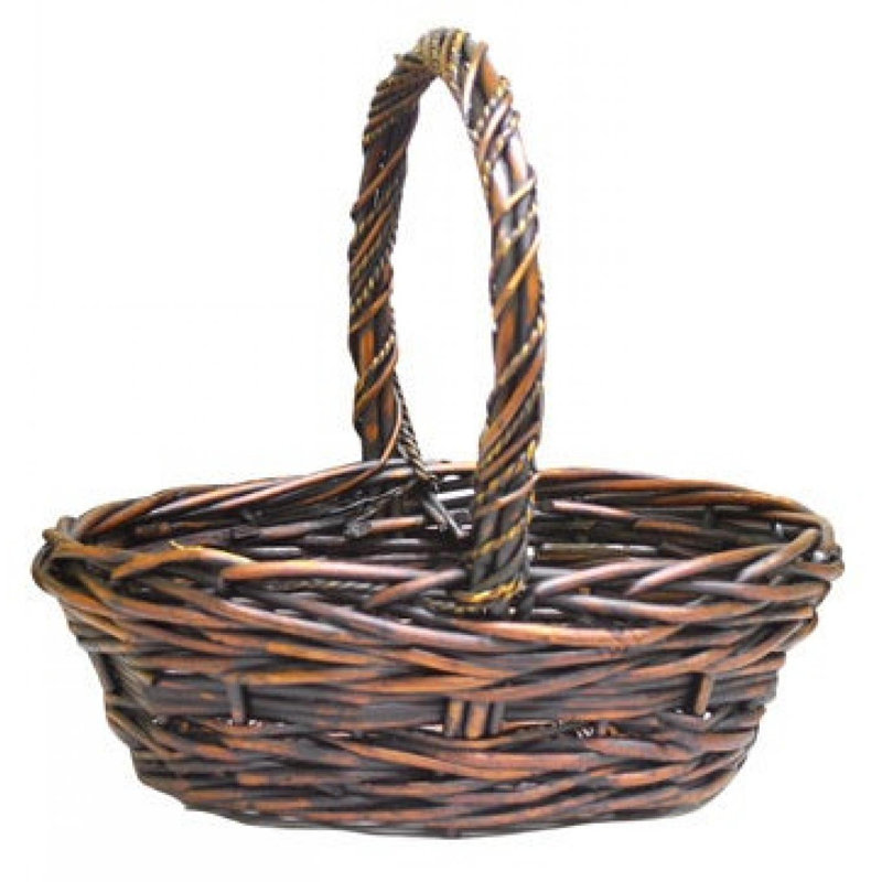 Panier en acajou brun à longues poignées, H 12,5 po x l 12,5 po x P 10 po