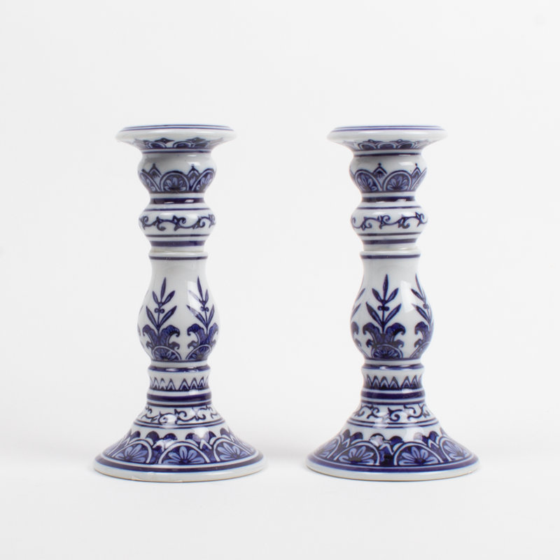 Porcelain China Tabletop Candlestick, 7.5" H x 4" W x 4" D