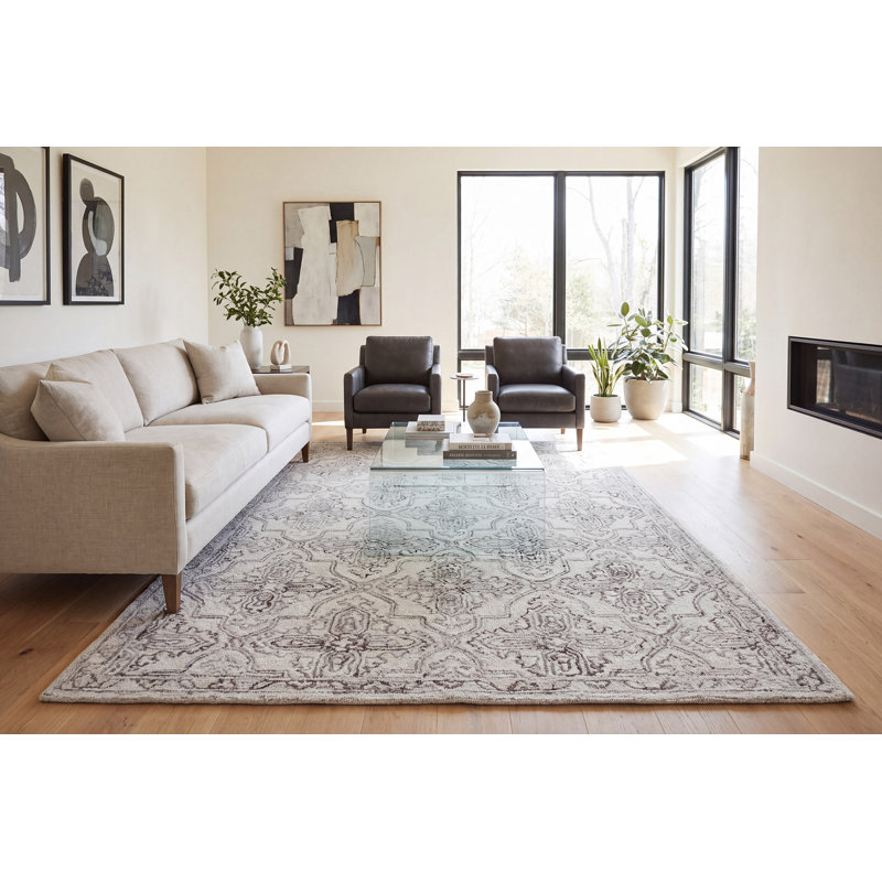 Tapis oriental rectangulaire en laine tissé à la main ivoire / naturel, Rectangle de 5 pi x 8 pi