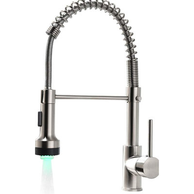 Led Kitchen Faucet With Pull-Down , Brushed Nickel, Single Handle, High Arch For And Bathroom Sinks Sink Pull Down Spray, Rotatable