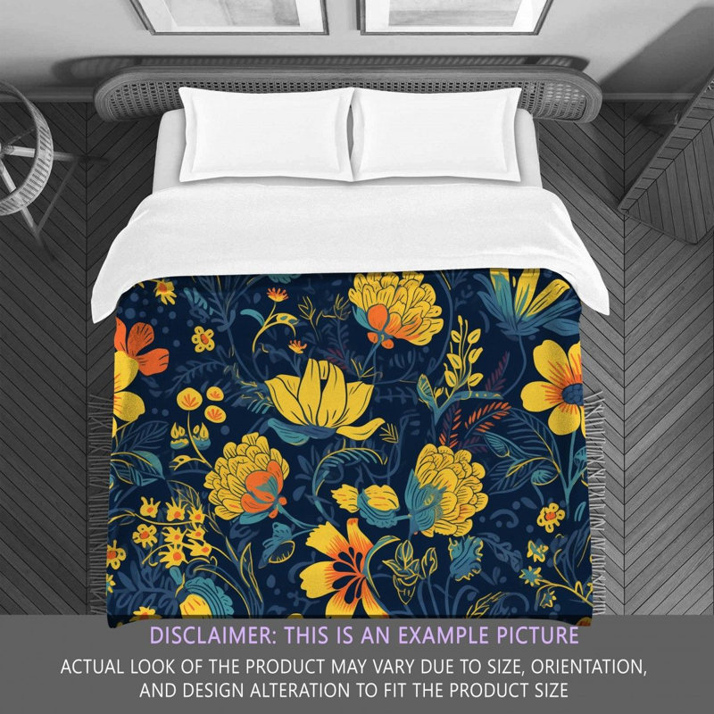 Machine Printed Comforter, Twin Extra Long Comforter, Navy/Yellow