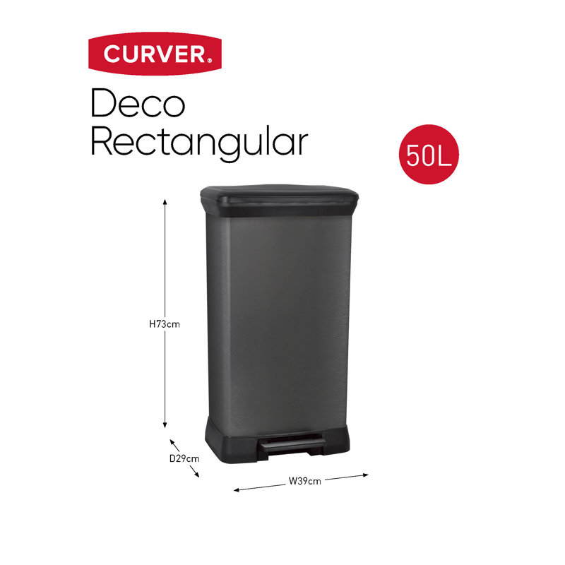 Deco Waste Bin Metallic'S 50L With Pedal, Rectangular, Black / Black Metallic