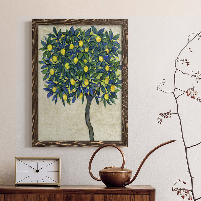 «Lemon Tree Composition I», toile encadrée de qualité supérieure - prête à être accrochée, Encadré de bois de noyer