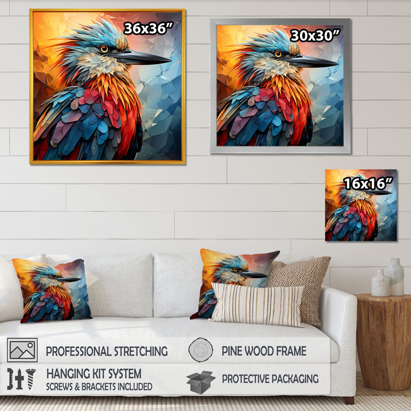 «Bird Cubist Skies I» sur toile, H 36 po x l 36 po x P 1,5 po, Cadre flottant doré