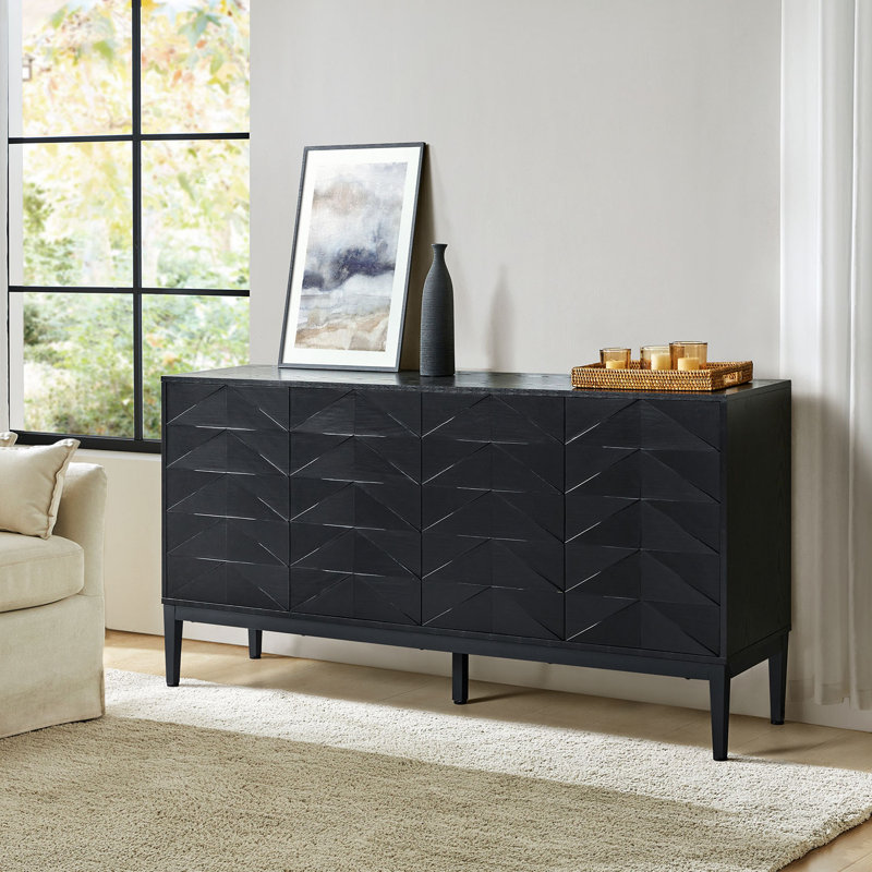 Buffet de rangement moderne de 63 po avec tablettes réglables Kimary, Noir