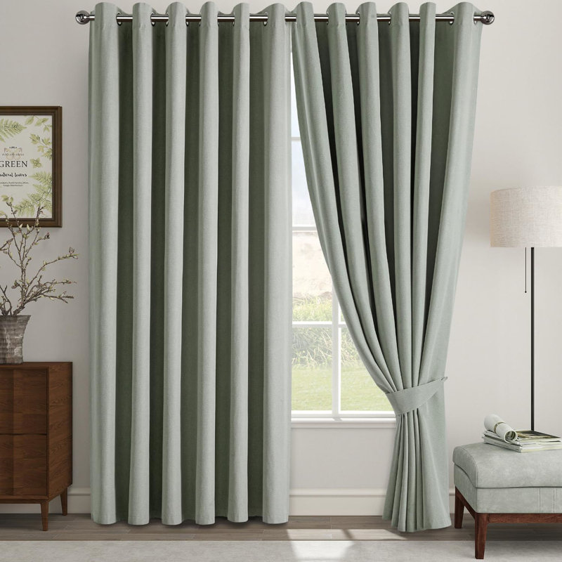 Linen Blend Blackout Curtain Panel Pair, Sage Green, 117cm Width x 137cm Drop