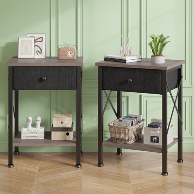 Ensemble de 2 tables de chevet en tissu avec tablette ouverte, petite table de chevet pour chambre à coucher, salon ou dortoir
