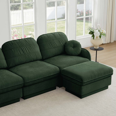 Canapé en L chenille avec repose-pieds mobile