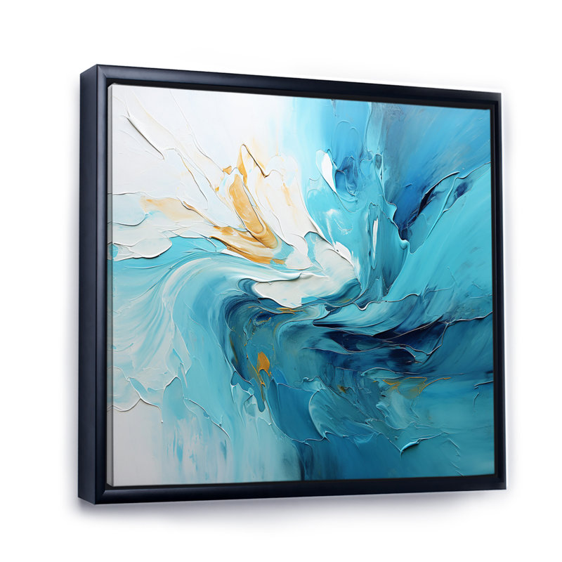 Azure Symphony I - Abstract Landscape Canvas Wall Art, Cadre flottant noir, 30" H x 30" W