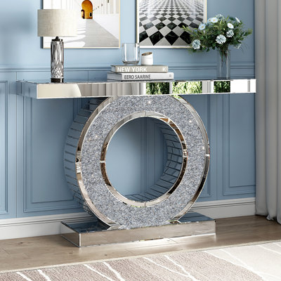 Rillamas 47.27" Mirrored Glass Console Table with Crush Diamond