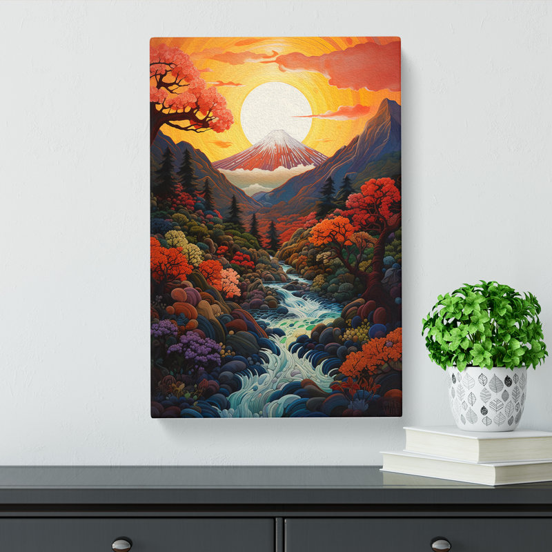 Japanese Mountains Orphism - No Frame Print, 76cm H x 50cm W x 3cm D