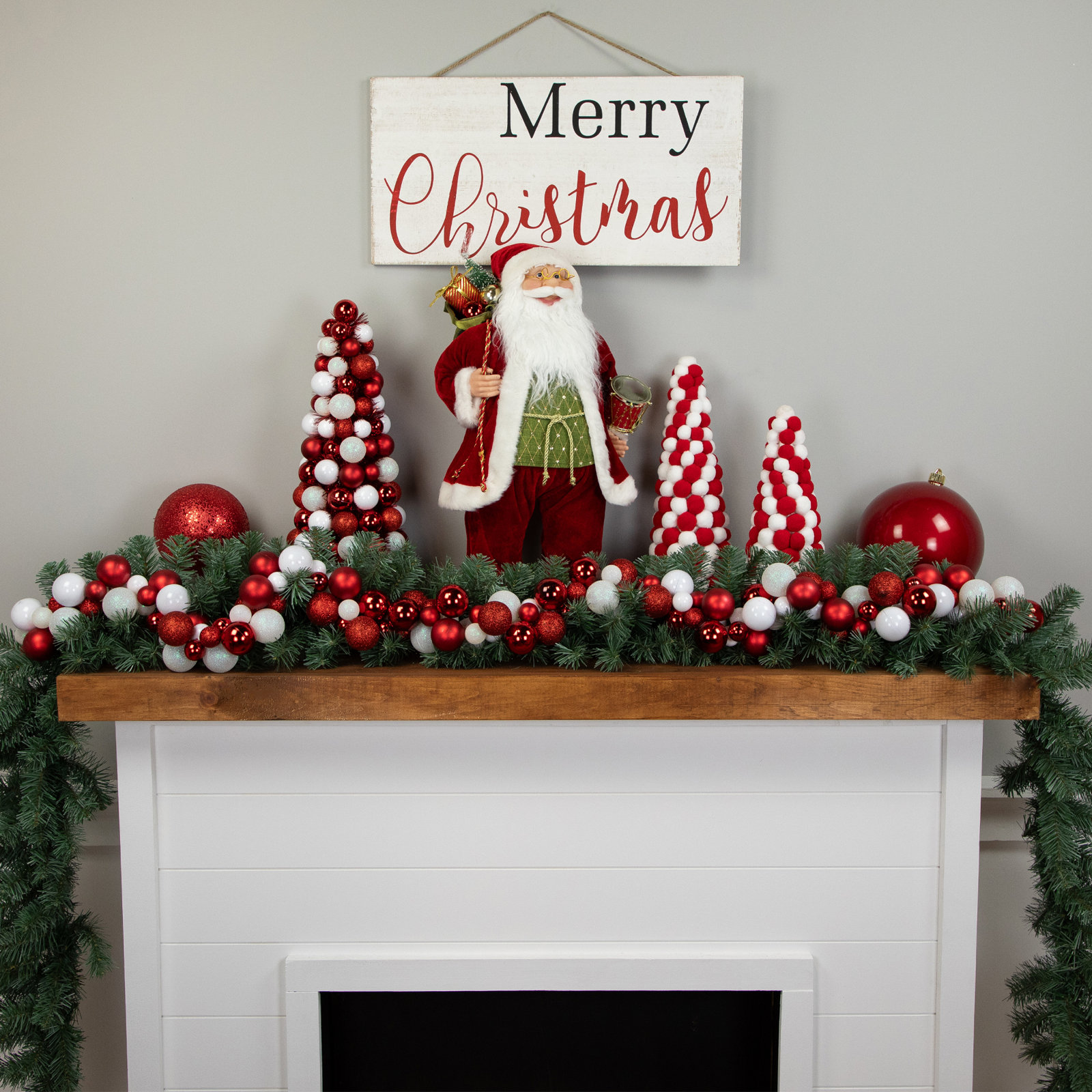 6' Shatterproof Ball Christmas Garland, White/Red