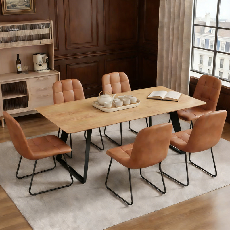Modern Kitchen Dining Set, Extendable Dining Table with Upholstered Dining Chairs, Brown, 55" - 67"