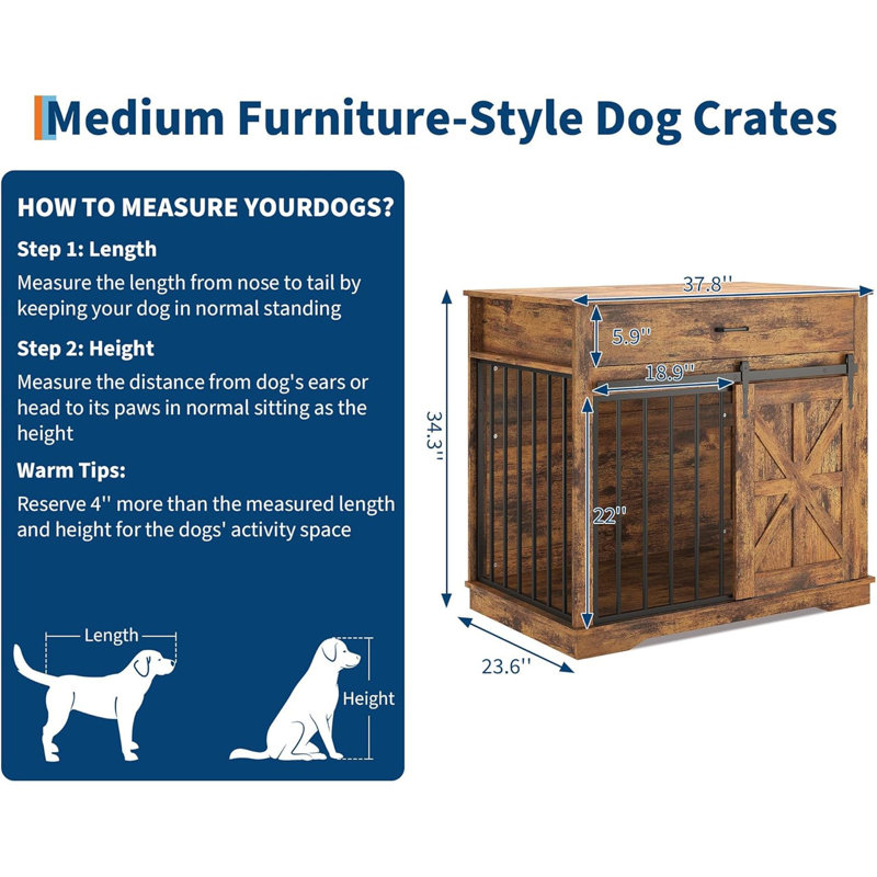 Meuble de rangement pour chien de 37,8 po avec tiroir de rangement et table de chenil en bois