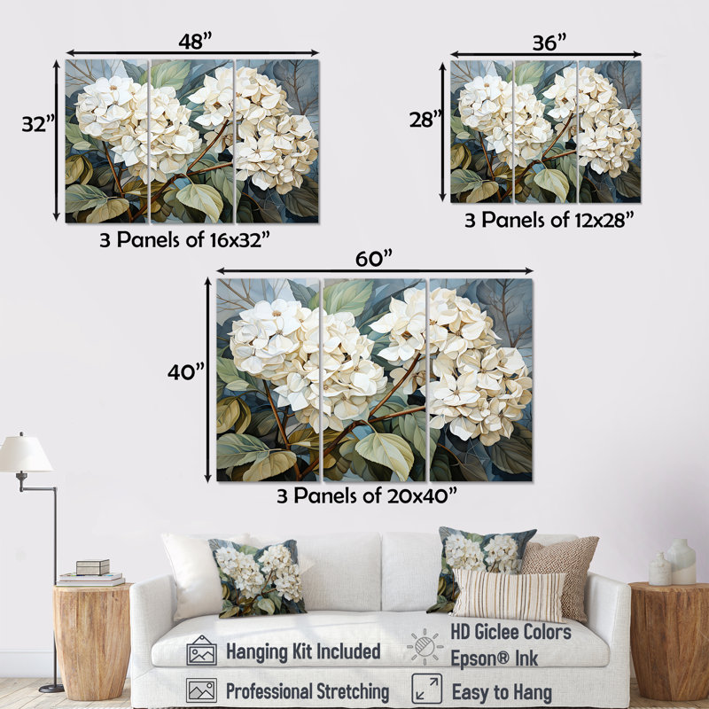 Cubist Hydrangea Interpretation - Hydrangea Canvas Wall Art Set, 40" H x 60" W x 1" D