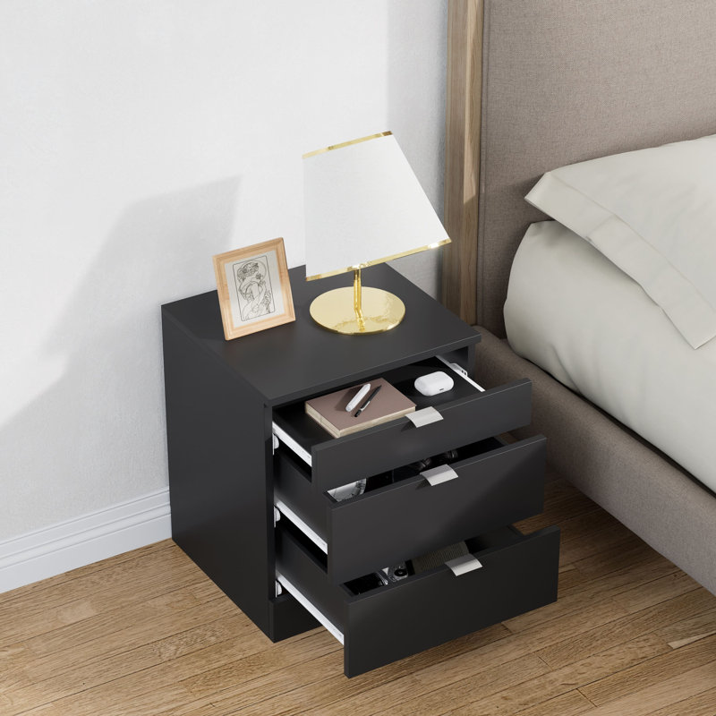3 Drawers Bedside Table Bt301, Black