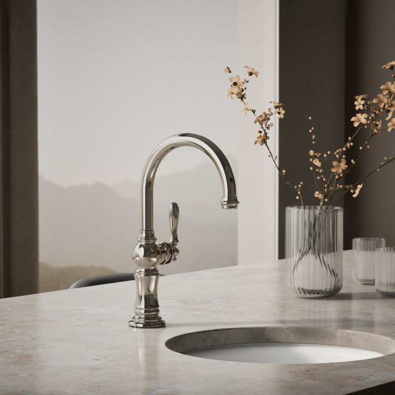 Artifacts® Single-Hole Bar Faucet with Supply Lines, Vibrant Polished Nickel