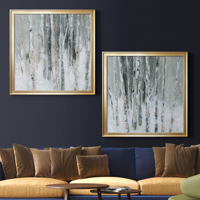 Birch Blush I - ensemble de 2 reproductions d'art sur papier encadré, Papier encadré doré, Pas de tapis