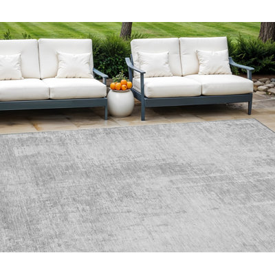 Tapis extérieur lavable abstrait argenté et gris 9 pi x 12 pi
