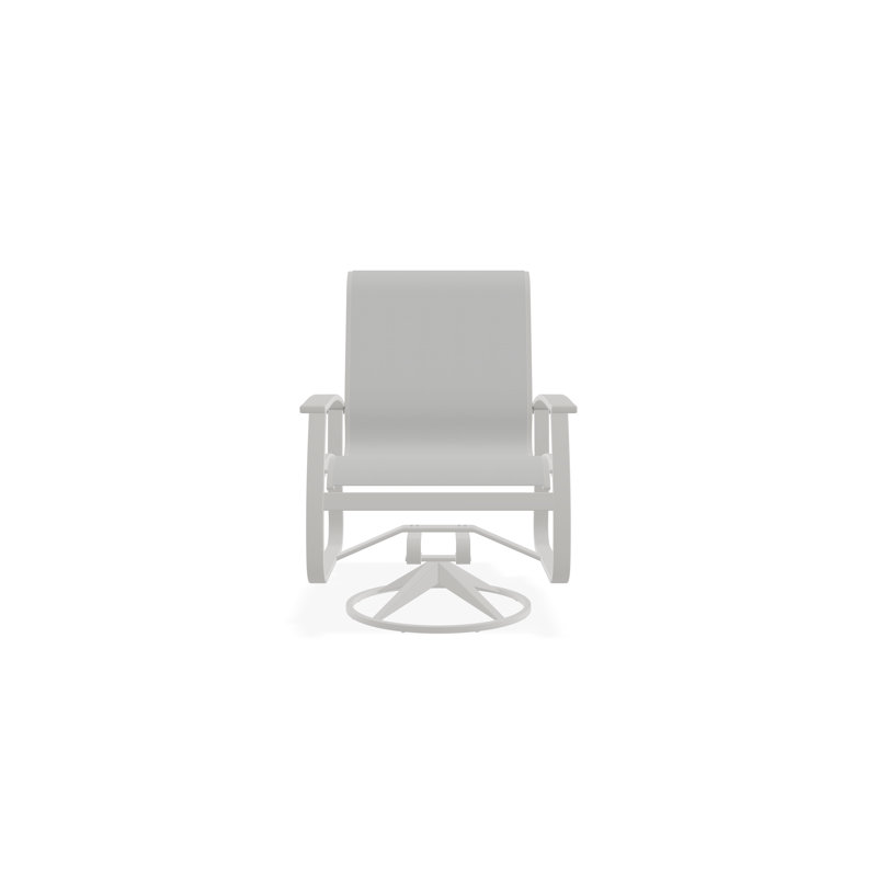 Belle Isle Sling Aluminum Frame Dining Height Swivel Rocker with Marine Grade Polymer Arm Accent, Snow, White 6D Sunbrella®