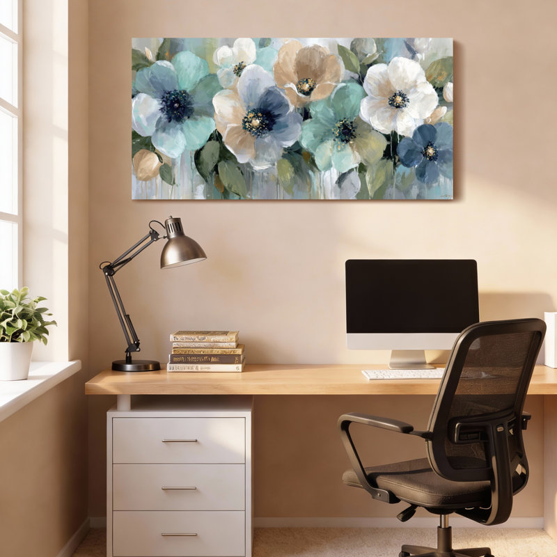 Ensemble de 1 tableau abstrait floral sur toile tendue, H 12 po x l 36 po