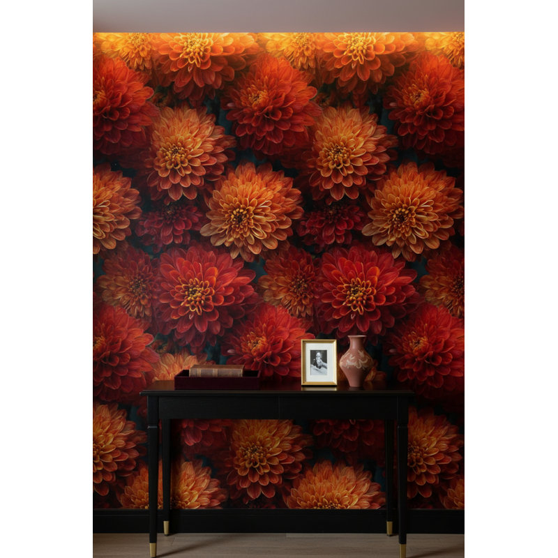 Papier peint floral, peinture murale réaliste rouge